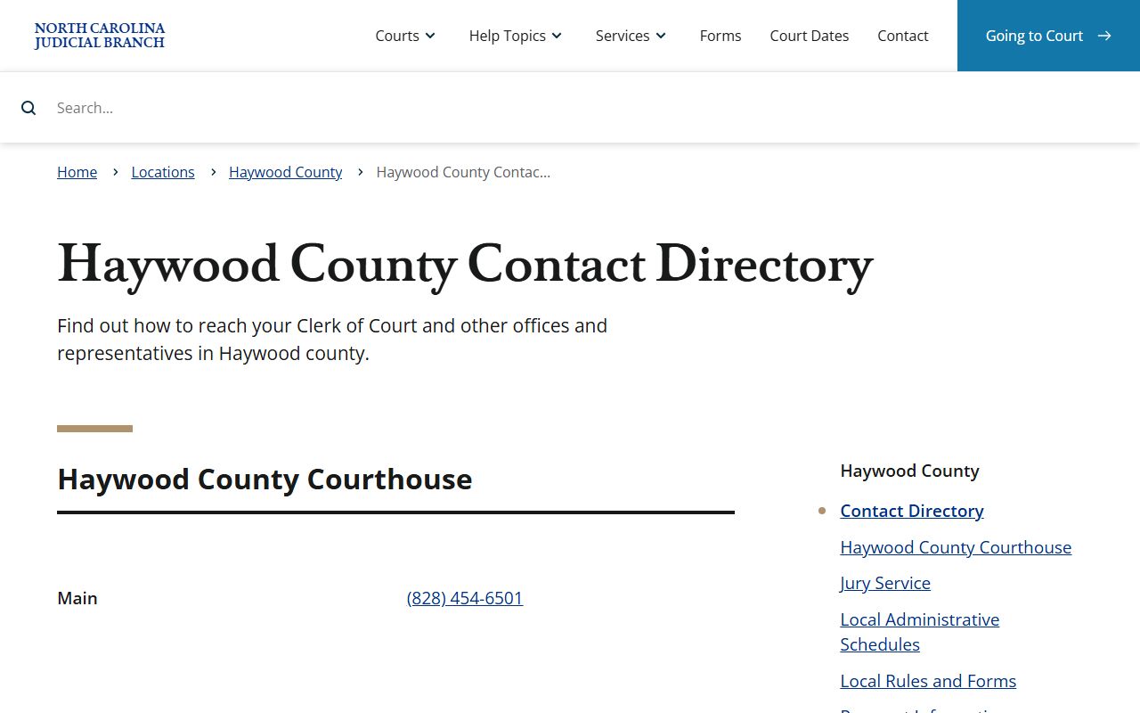 Haywood County Clerk of Superior Court contact directory