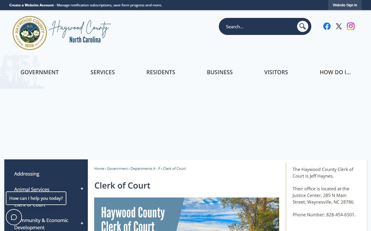 Haywood County Clerk of Superior Court local contact page