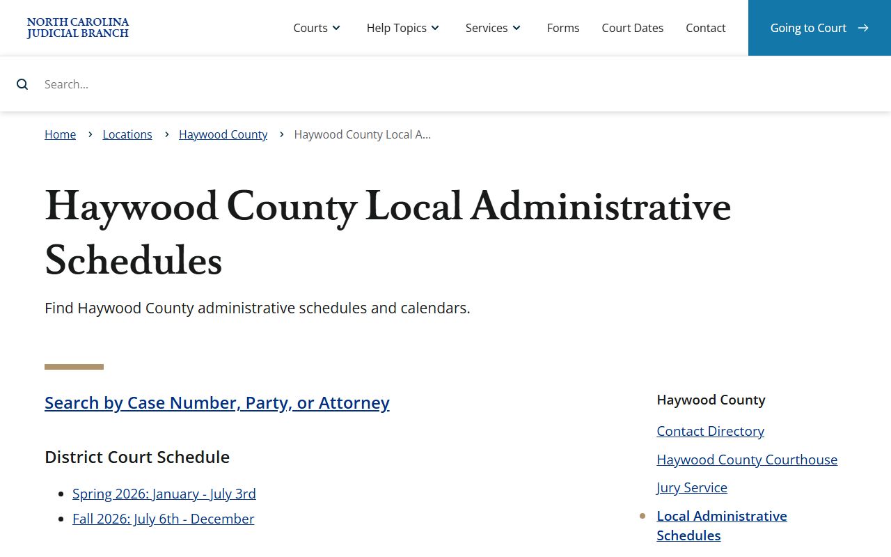 Haywood County court dockets local administrative schedules source