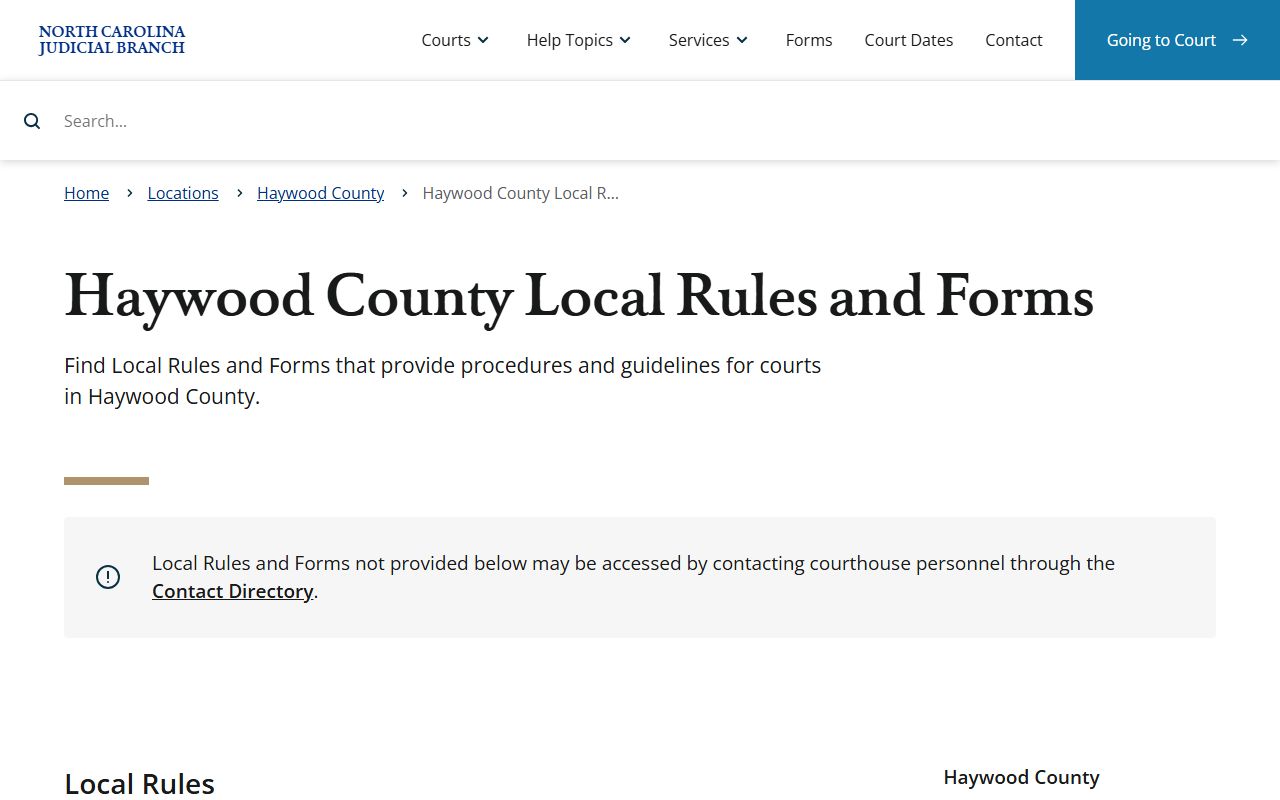 Haywood County Superior Court local rules and forms source