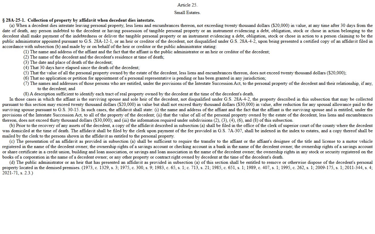 Haywood County probate records G.S. 28A-25-1 small estate affidavit authority