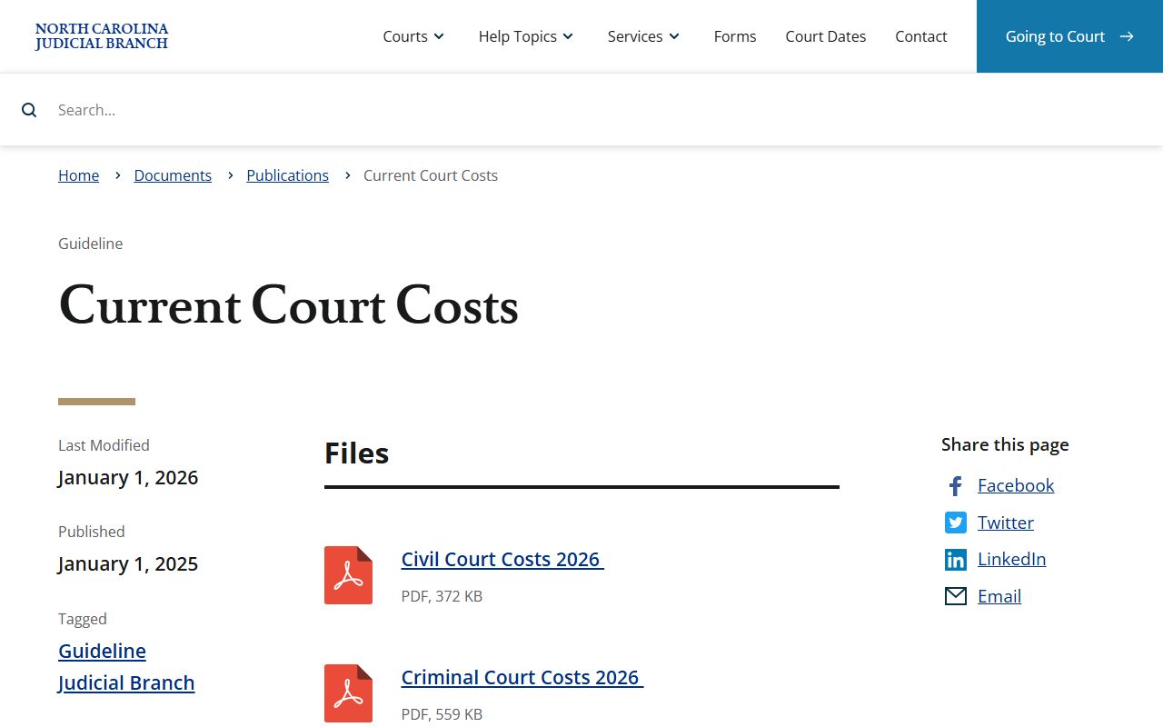 Haywood County probate records current North Carolina court costs