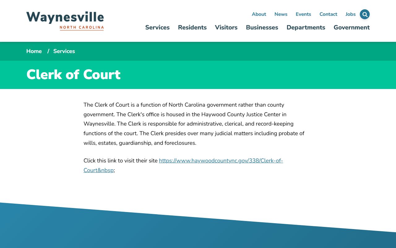 Haywood County probate records Town of Waynesville Clerk of Court probate role