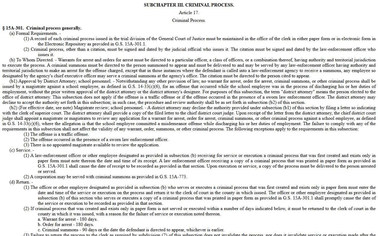 Haywood County warrant records criminal process statute